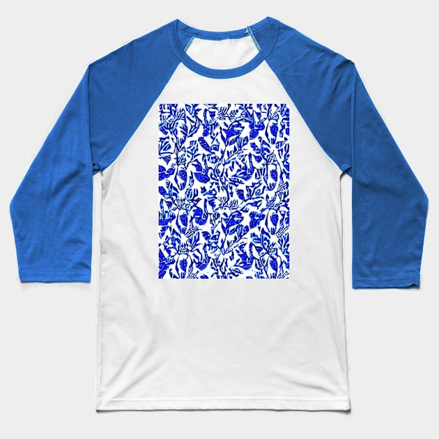 Blue and Navy Floral brush strokes pattern background Baseball T-Shirt by Alekxemko